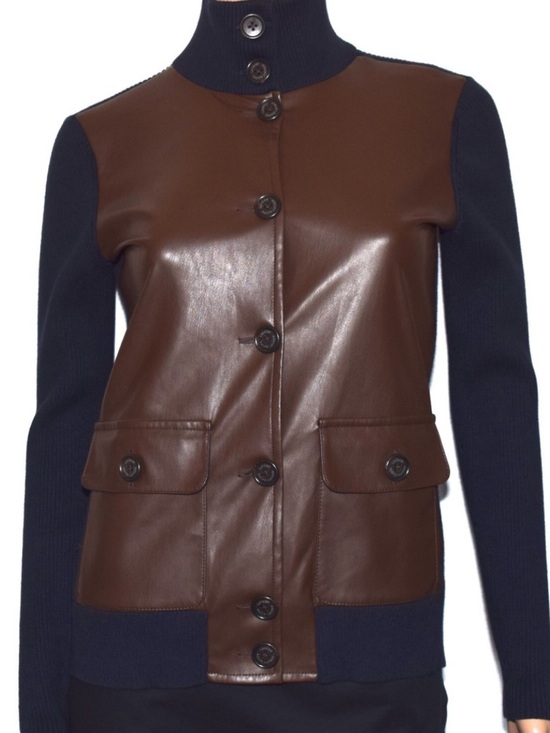 Lauren Ralph Lauren Jackets & Blazers - Lauren Ralph Lauren Brown Faux Leather Dark Navy (Black) Knit Cardigan